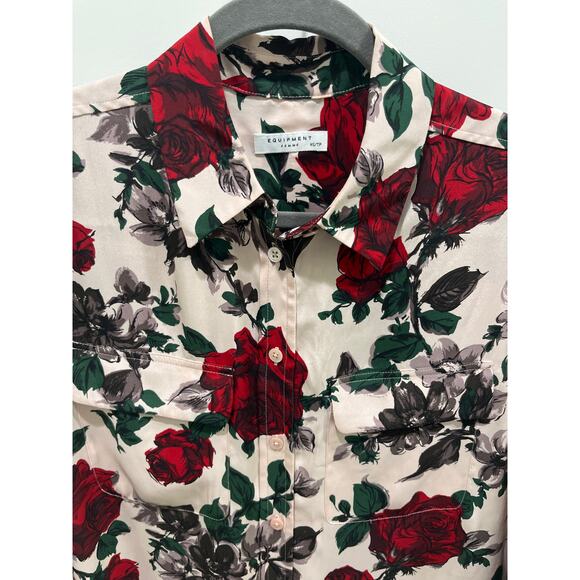 Equipment Rose Print 100% Silk Button Up Sz XS - Picture 3 of 8